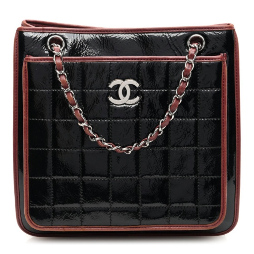 Pristine Chanel Black Quilted Patent Leather Chocolate Crossbody Shoulder Bag